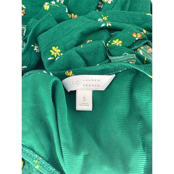 LC Lauren Conrad Green Floral Cold Shoulder Ruffled Blouse Women's Size Small - Picture 6 of 6